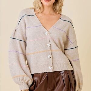 Day + Moon Women's multi color Striped cardigan sweater Sweater Large